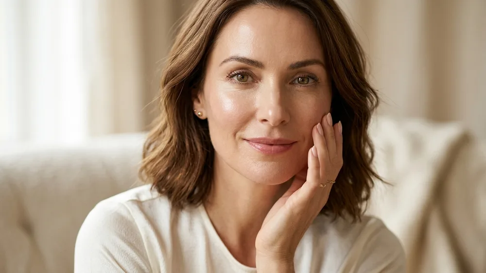 Mulher aplicando protetor solar facial com cor para proteção contra melasma e luz visível
