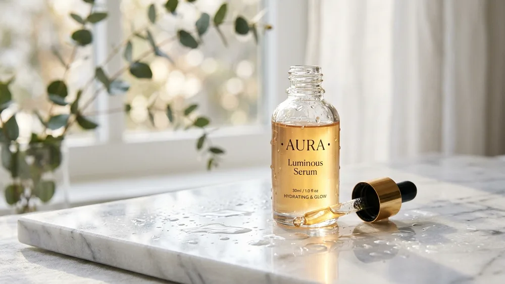 Mulher com pele firme e radiante aplicando sérum e colágeno bioativo